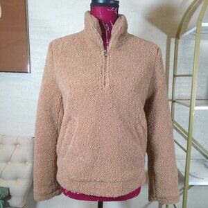 Princess Polly xx teddy Fleece Tan/Camel sherpa 1/4 Zip Pullover Womens Size S/M